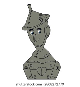 Tin Woodman vector character isolated transparent background. Cute vector illustration of emotional Tin Woodman design. Perfect kids art child t-shirt hoodies print decor.  Editable stroke. EPS 10