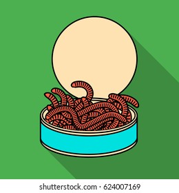 Tincan full of worms icon in flat style isolated on white background. Fishing symbol stock vector illustration.