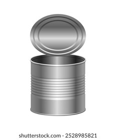 Tincan. Lata de metal. Abra la lata. Vector 3D Clipart aislado sobre fondo blanco.