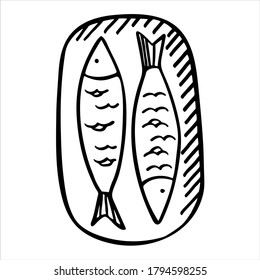 Pescado de tinte, ilustración vectorial aislada a mano en blanco y negro