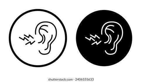 Tinnitus awareness icon set. human ear unclear sound vector symbol in black filled and outlined style.