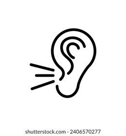 Tinnitus awareness vector icon. Human ear unclear sound vector sign in black and white color.