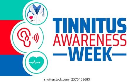 Tinnitus Awareness Week background banner or poster design template. observed every year in February. Holiday concept. Use to any Template, card, poster, placard, template.