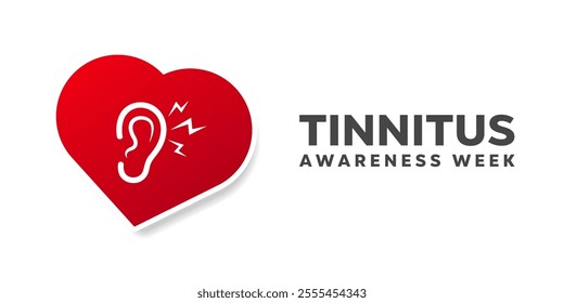 Tinnitus Awareness Week. Ear and heart. Great for cards, banners, posters, social media and more. White background.  