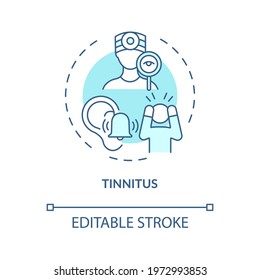 Tinnitus concept icon. Top ear condition idea thin line illustration. Ringing, buzzing in ear. Clicking, hissing sound in eardrums. Vector isolated outline RGB color drawing. Editable stroke