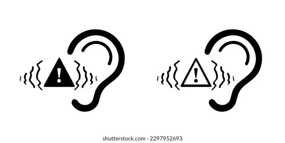 Tinnitus. Ringing in the ears. Human ear with tinnitus icon. Vector voice pattern. Unbearable ringing in ears. Concept of diseases of hearing organs or neurology problems. Audiogram and audio wave.