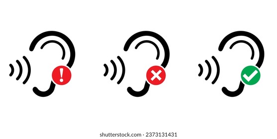 Tinnitus. Ringing in the ears. Vector line pattern. Unbearable ringing in ears. Concept of diseases of hearing organs or neurology problems. Deafness, limited hearing. Ear hearing loss deaf icon.