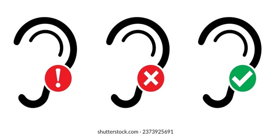 Tinnitus. Ringing in the ears. Vector line pattern. Unbearable ringing in ears. Concept of diseases of hearing organs or neurology problems. Deafness, limited hearing. Ear hearing loss deaf icon.