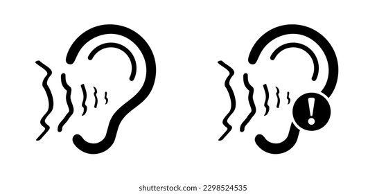 Tinnitus. Ringing in the ears. Vector voice pattern. Unbearable ringing in ears. Concept of diseases of hearing organs or neurology problems. Deafness, limited hearing. Ear hearing loss Deaf icon.