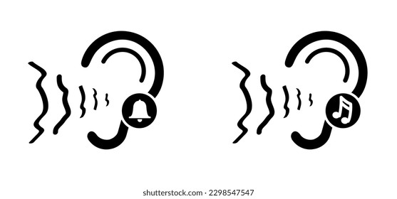 Acúfenos. Sonando en las orejas. Patrón de línea del vector. Llamando en las orejas insoportables. Concepto de enfermedades de órganos auditivos o problemas neurológicos. Sordera, audición limitada. Pérdida de audición ocular Icono sordo.