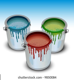 Tins with building paint opened color, illustration, vector