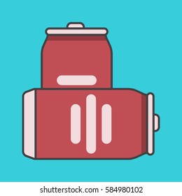 tins, soda in a bottle, vector image, flat design, outline style