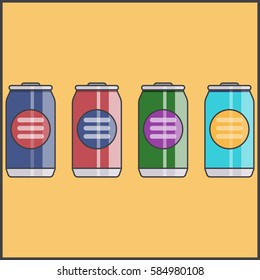 tins, soda in a bottle, vector image, flat design, outline style