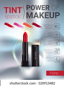 Tint lipstick ads. Vector Illustration with makeup lipstick product.