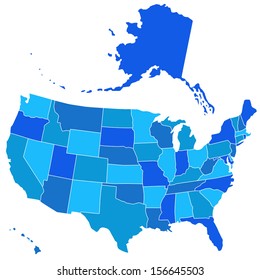 Tinted silhouette map of the USA. 