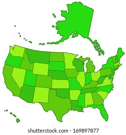 Tinted silhouette map of the USA. All objects are independent and fully editable. 