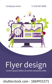 Tiny analysts working with data on dashboard isolated flat vector illustration. Cartoon office workers studying research strategy. Data analysis and marketing concept