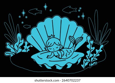 tiny baby mermaid resting on a seashell