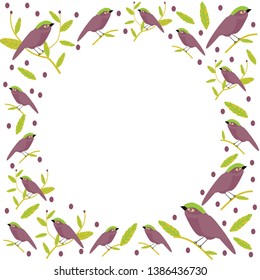 Tiny bird  on twigs and leaves pattern vector template illustration