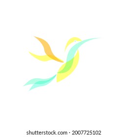 Tiny bird vector. Hummingbird vector icon. Small bird in pastel colors. Design logo element. Flying hummingbird stylized illustration.