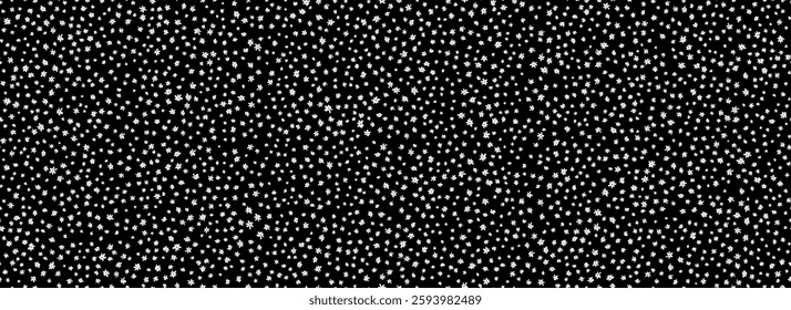 Tiny black flowers seamless pattern. Ditsy repeated pattern. Floral background for textile print, fabric swatch, dress ornament, clothes design ornament. Vector cute romantic small ditzy wallpaper