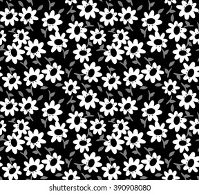 Tiny black and  white Flowers Seamless Pattern