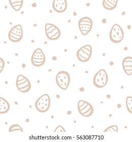 Tiny brush drawn Easter eggs and specks, flecks, spots seamless vector pattern. Hand drawn painted eggs and uneven chaotic speckles, blobs or dots texture. Doodle style Easter background.