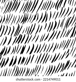 Tiny brush strokes seamless pattern. Hand drawn grass or field ornament. Black and white abstract wallpaper. Simple abstract ornament with stylized grass, carpet or lawn. Doodle tribal pattern. 