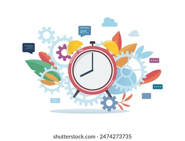 Tiny business people with alarm clock flat style. vector illustration business concept