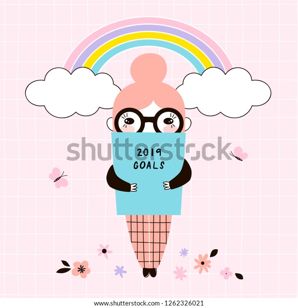 Tiny Cartoon Nerdy Funny Planner Girl Stock Vector (Royalty Free ...