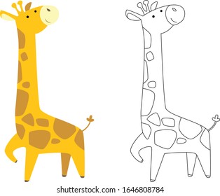 Tiny cartoon orange giraffe smiling in cute vector style
