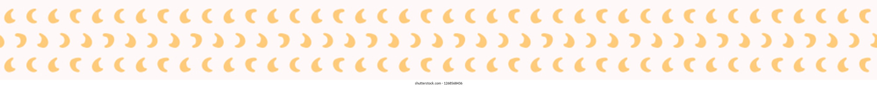 Tiny cartoon vector half moon illustration. Hand drawn seamless repeat border. Cosmic lunar space moonlight stripes. Yellow banner ribbon drawing in magic kids style.