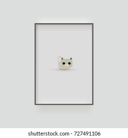 Tiny cat in minimal picture frame. Eps 10 stock vector illustration