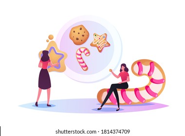 Tiny Characters Baking Huge Christmas Bakery Cutting, Cookies of Raw Dough and Making Sweets. Festive Activity Preparation for Xmas or New Year Holidays Celebration. Cartoon People Vector Illustration