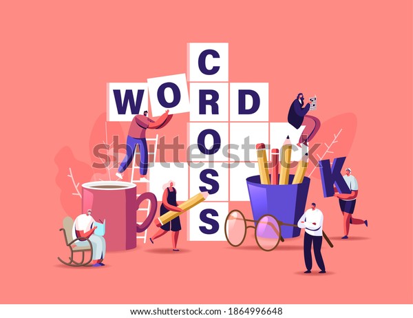 Tiny Characters with Pencil or Glasses Solve
Huge Crossword. Spare Time Recreation, Brain Training, Puzzle
Solving Concept. People Have Fun Thinking on Riddle, Logic Game.
Cartoon Vector
Illustration