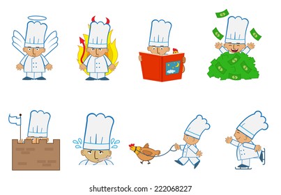 Tiny Chef Angel - Fun set of eight chef emoticons doing different things. Eps10