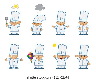 Tiny Chef Basic - Cute set of eight chef emoticons with different expressions. Eps10