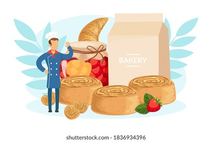 Tiny Chef Character Cooking Delicious Desserts, Bakery, Confectionery and Pastry Food Production Concept Cartoon Vector Illustration