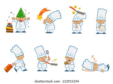 Tiny Chef Special - Fun set of eight chef emoticons doing different things. Eps10