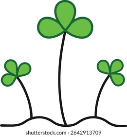 tiny clovers sprouting outline vector art.