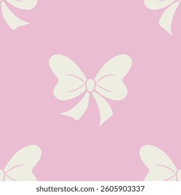Tiny coquette bows on a pink background - seamless pattern design.  Vector hand drawn sketch illustration. 
