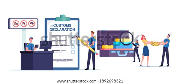 Tiny Customs Officer Characters Filling Customs Stock Vector (Royalty ...