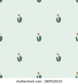 Tiny cute blooming flower wild seamless pattern.Great for springtime modern fabric, wallpaper, backgrounds, invitations, packaging design projects.