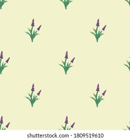 Tiny cute blooming lavender seamless pattern.Great for springtime modern fabric, wallpaper, backgrounds, invitations, packaging design projects.