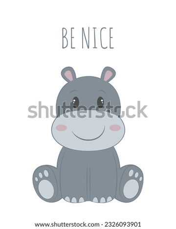 Tiny cute hippo sitting up. A series of illustrations for the first introduction to animals. Illustrations for the youngest. Decorating everything related to babies. Isolated vector