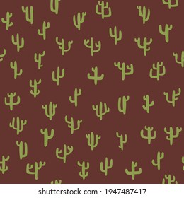 Tiny Cute Minimalist Green Arizona Cacti Saguaro Cactus Seamless Pattern
