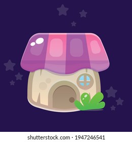 Tiny Cute Pink Cartoon Magic Fairy House Shop With Plants Icon For Games UI Vector Design