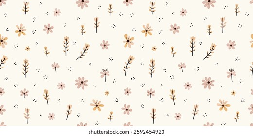 Tiny Cute Vintage Flower in a Seamless Pattern