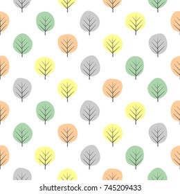Tiny decorative trees seamless pattern. Cute nature background with pastel leaves. Autumn forest vector illustration. Design for textile, wallpaper, fabric.