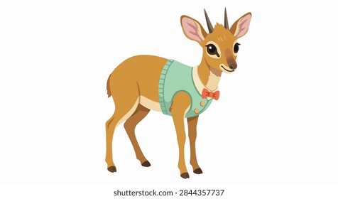 Tiny Dik Dik Antelope with Mint Vest and Orange Bow Tie